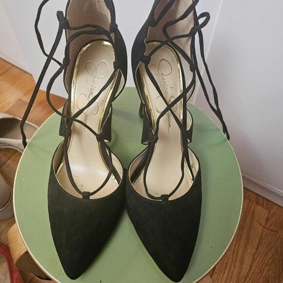 Jessica Simpson Black Suede Lace Up Heels Size 6 - Picture 2 of 5